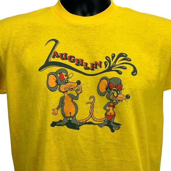Vintage Laughlin River Rats T Shirt Mens Small 80s Nevada Yellow Single Stitch - Picture 1 of 7
